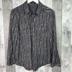 JONES NY Black Gray Print Long Sleeve Top Size Medium